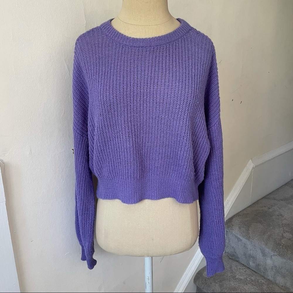 Cupcakes & Cashmere Aster Purple Rhonda Crop Crew Neck Fuzzy Knit Sweater EUC S